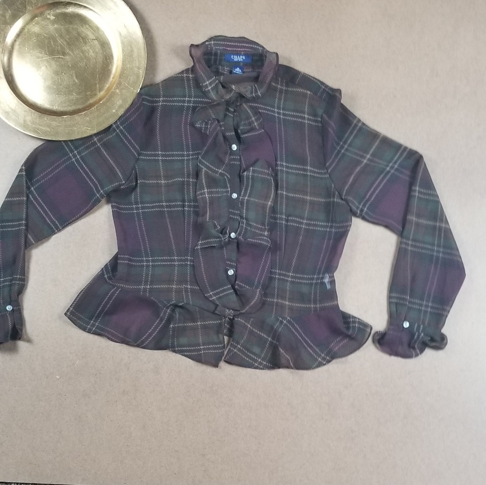 Chaps ruffled front blouse size medium m
